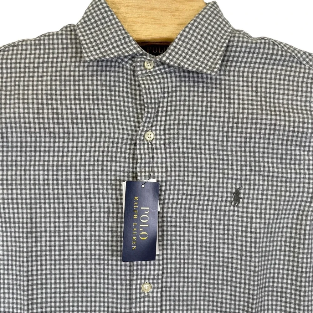 NEW Polo Ralph Lauren Button Down Mens Small Grey Gingham Classic Fit Shirt $125